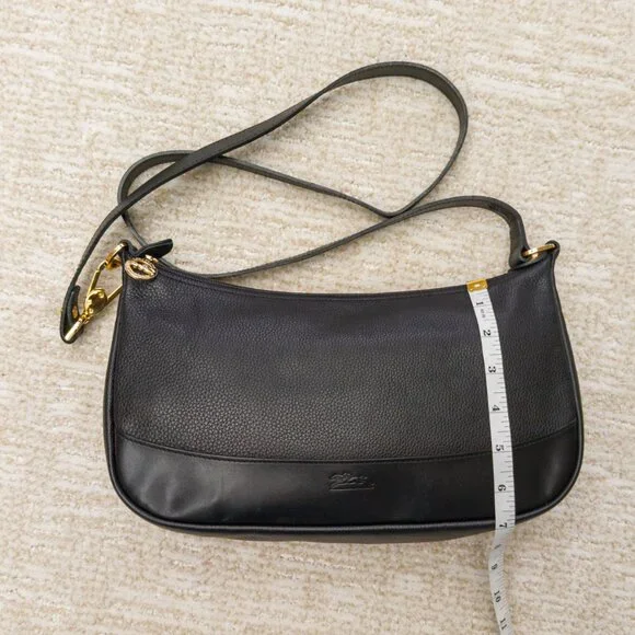 Vintage Longchamp Black Pebbled Leather Crossbody with Gold Hardware - Picture 11 of 12